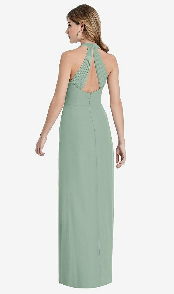 Back View - Seagrass V-Neck Halter Chiffon Maxi Dress - Taryn