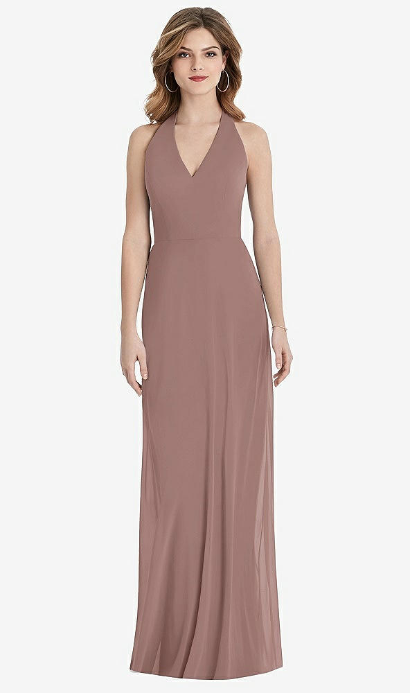 Front View - Sienna V-Neck Halter Chiffon Maxi Dress - Taryn