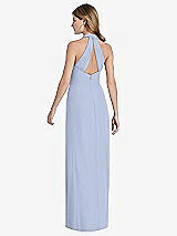 Rear View Thumbnail - Sky Blue V-Neck Halter Chiffon Maxi Dress - Taryn