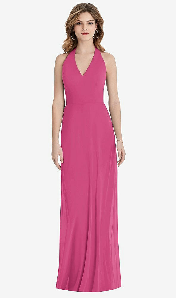 Front View - Tea Rose V-Neck Halter Chiffon Maxi Dress - Taryn
