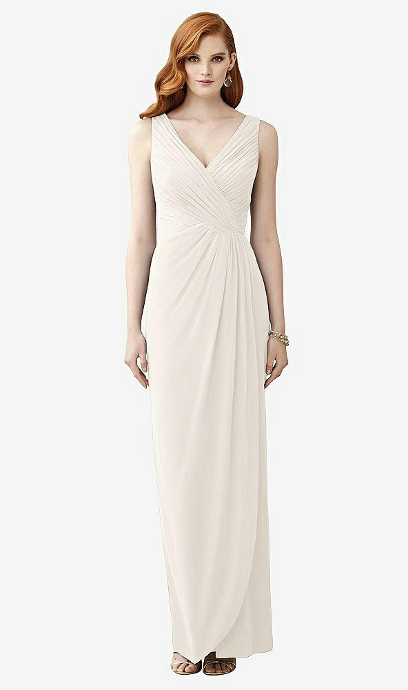 Front View - Ivory Sleeveless Draped Faux Wrap Maxi Dress - Dahlia