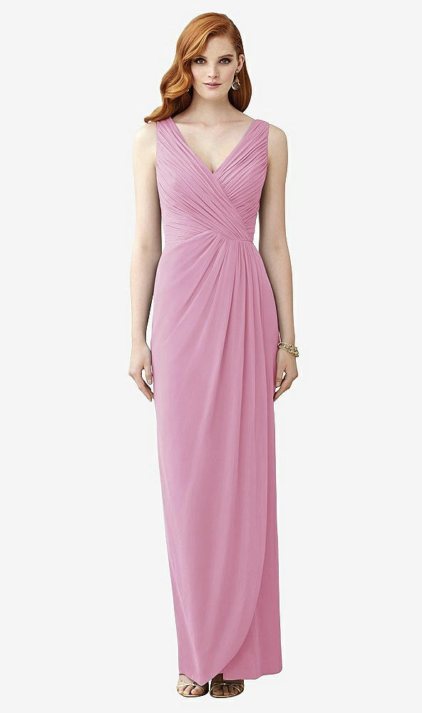 Front View - Powder Pink Sleeveless Draped Faux Wrap Maxi Dress - Dahlia