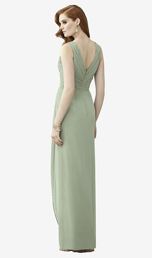 Back View - Sage Sleeveless Draped Faux Wrap Maxi Dress - Dahlia