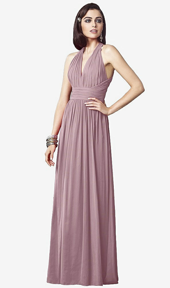 Front View - Dusty Rose Ruched Halter Open-Back Maxi Dress - Jada