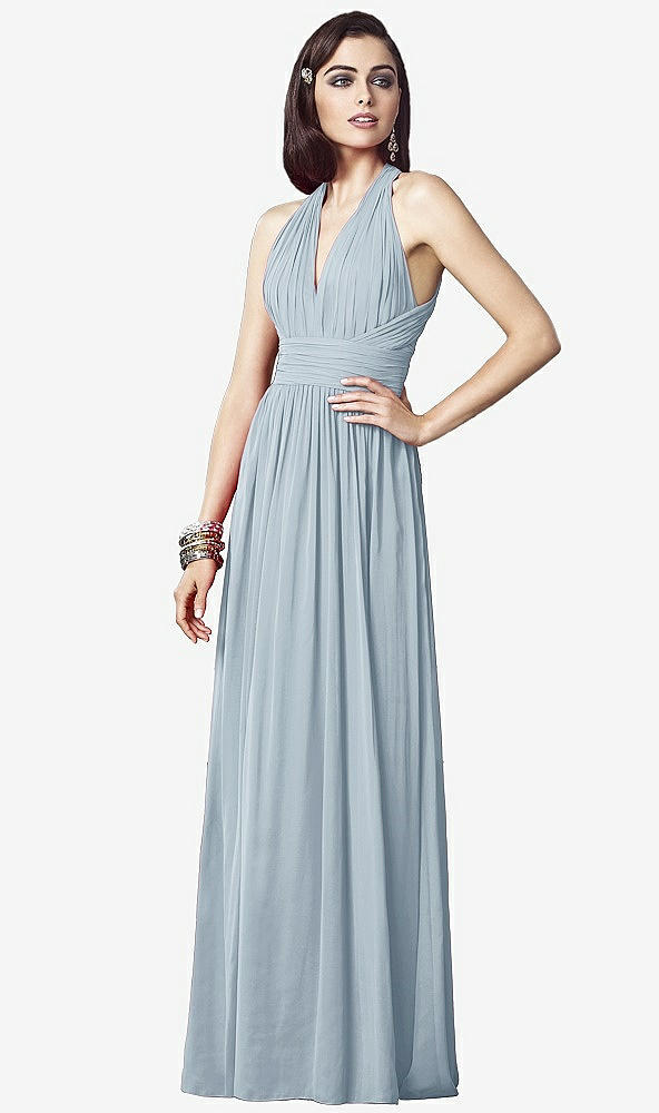 Front View - Mist Ruched Halter Open-Back Maxi Dress - Jada