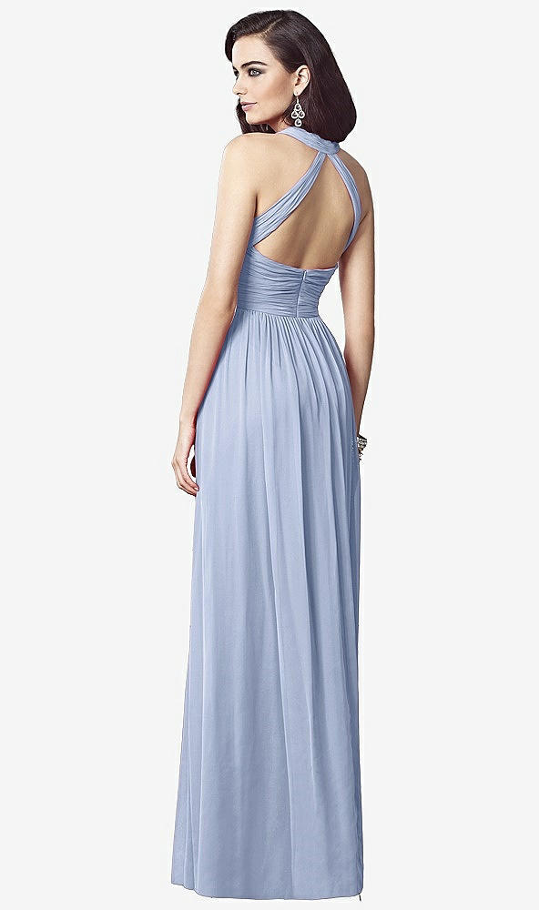 Back View - Sky Blue Ruched Halter Open-Back Maxi Dress - Jada