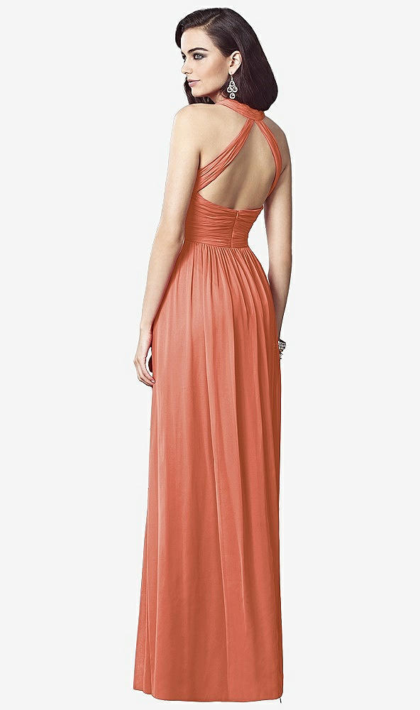 Back View - Terracotta Copper Ruched Halter Open-Back Maxi Dress - Jada