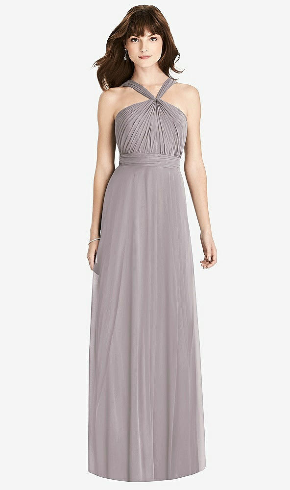 Front View - Cashmere Gray Twist Halter Chiffon Maxi Dress - James