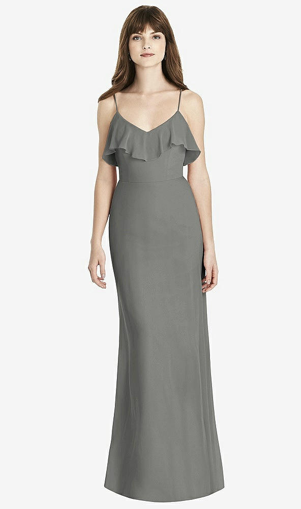 Front View - Charcoal Gray Ruffle-Trimmed Backless Maxi Dress - Britt