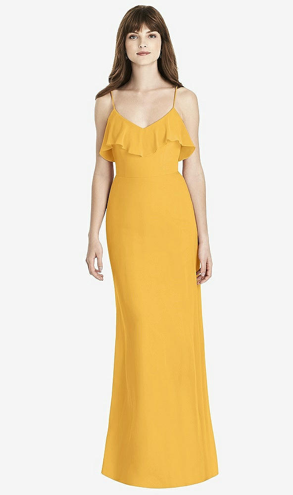 Front View - NYC Yellow Ruffle-Trimmed Backless Maxi Dress - Britt
