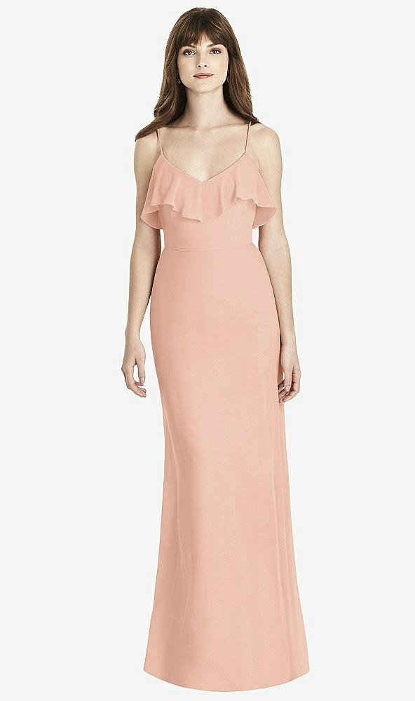 Front View - Pale Peach Ruffle-Trimmed Backless Maxi Dress - Britt