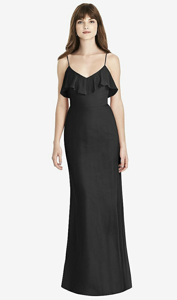 Front View - Black Ruffle-Trimmed Backless Maxi Dress - Britt