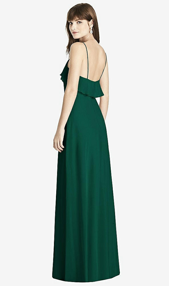 Back View - Hunter Green Ruffle-Trimmed Backless Maxi Dress - Britt