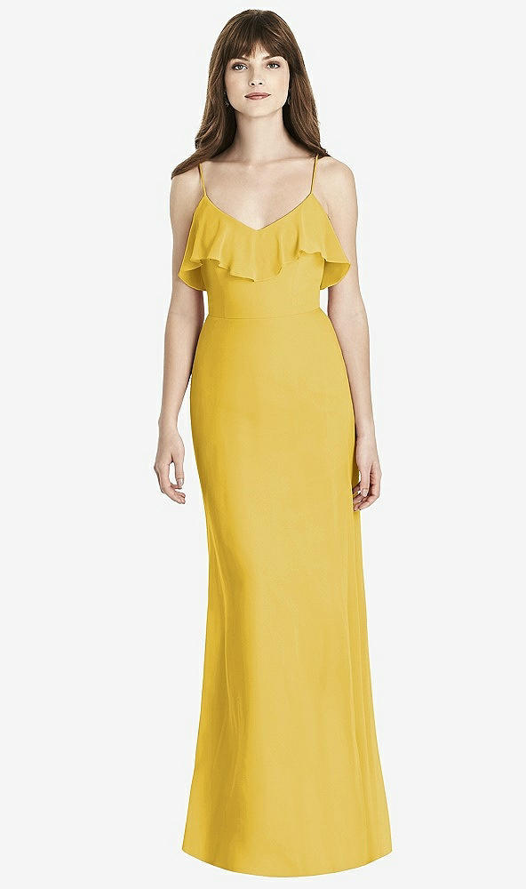 Front View - Marigold Ruffle-Trimmed Backless Maxi Dress - Britt