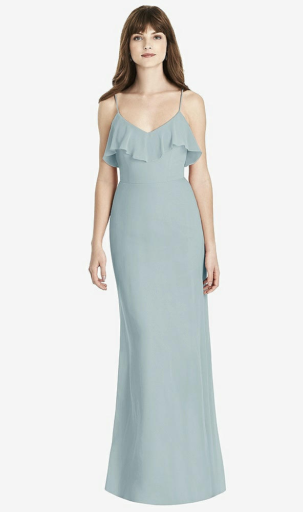Front View - Morning Sky Ruffle-Trimmed Backless Maxi Dress - Britt