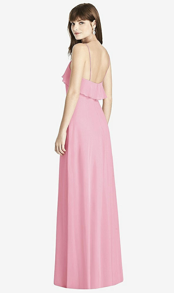 Back View - Peony Pink Ruffle-Trimmed Backless Maxi Dress - Britt