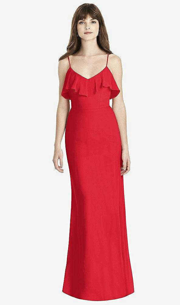Front View - Parisian Red Ruffle-Trimmed Backless Maxi Dress - Britt
