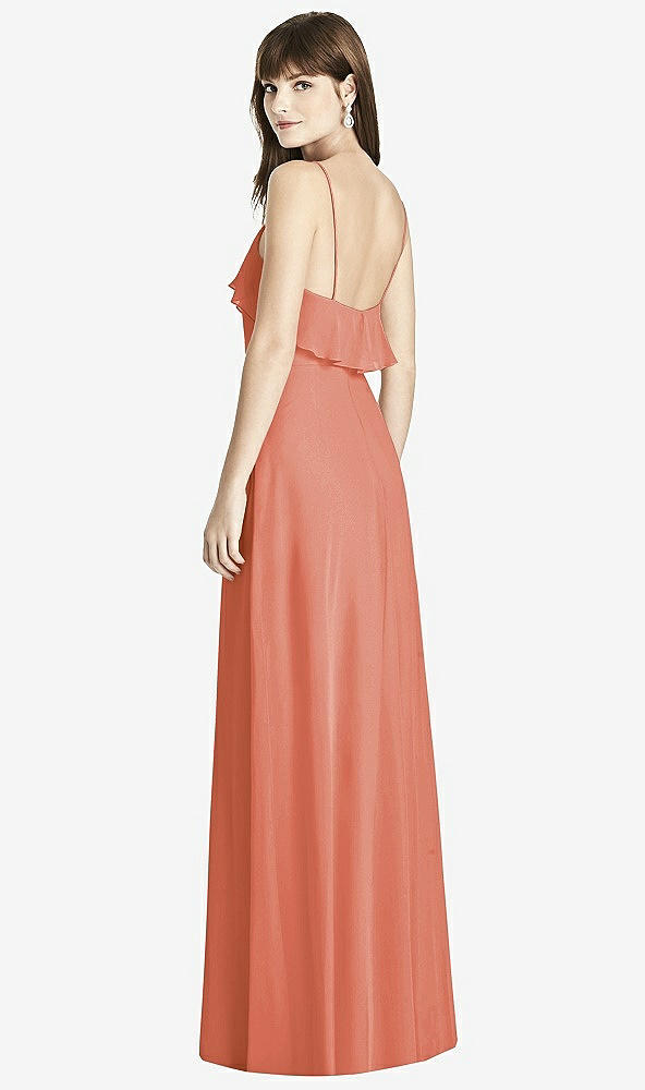 Back View - Terracotta Copper Ruffle-Trimmed Backless Maxi Dress - Britt