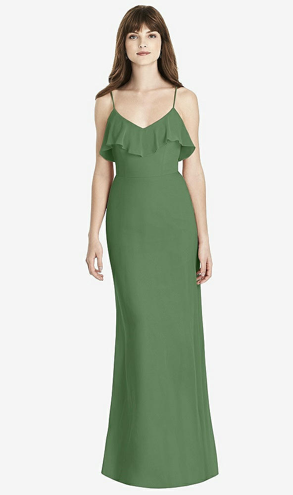 Front View - Vineyard Green Ruffle-Trimmed Backless Maxi Dress - Britt