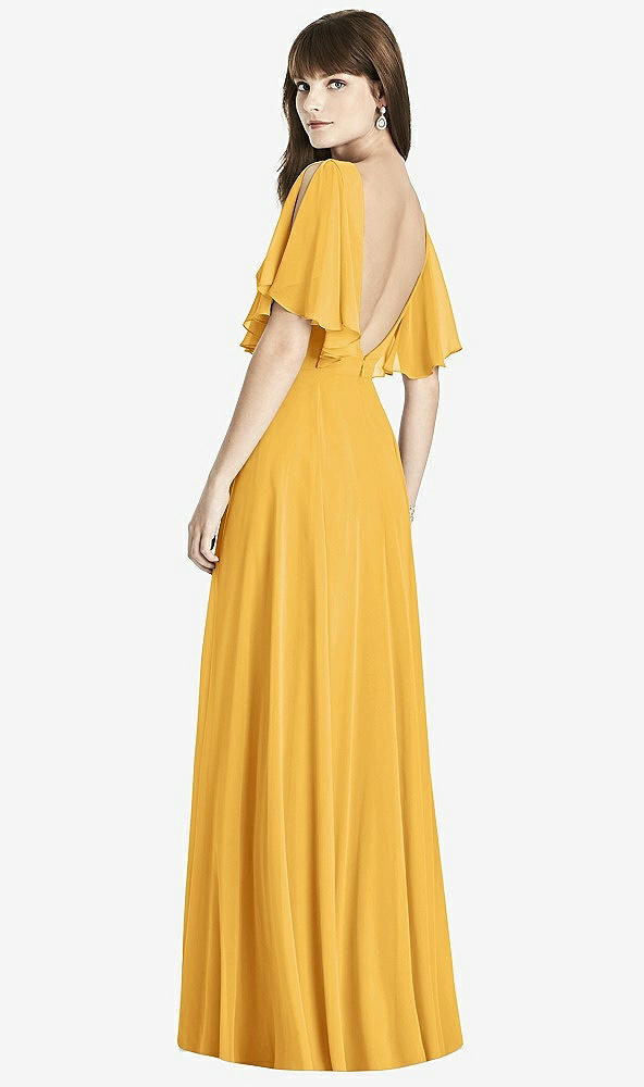 Back View - NYC Yellow Split Sleeve Backless Maxi Dress - Lila