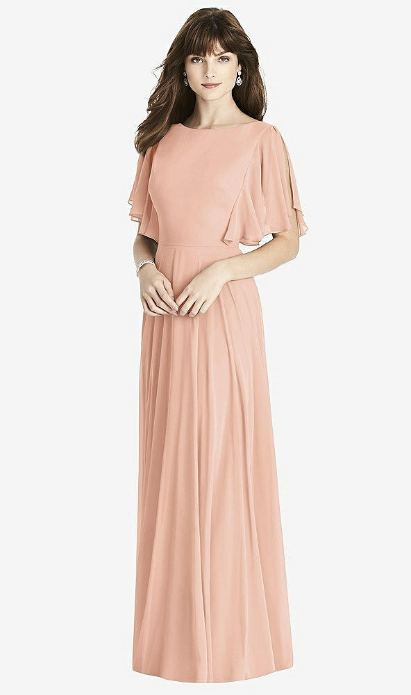 Front View - Pale Peach Split Sleeve Backless Maxi Dress - Lila