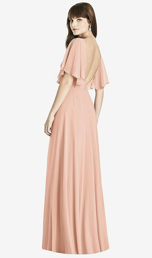 Back View - Pale Peach Split Sleeve Backless Maxi Dress - Lila
