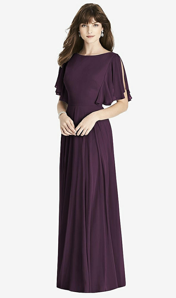 Front View - Aubergine Split Sleeve Backless Maxi Dress - Lila
