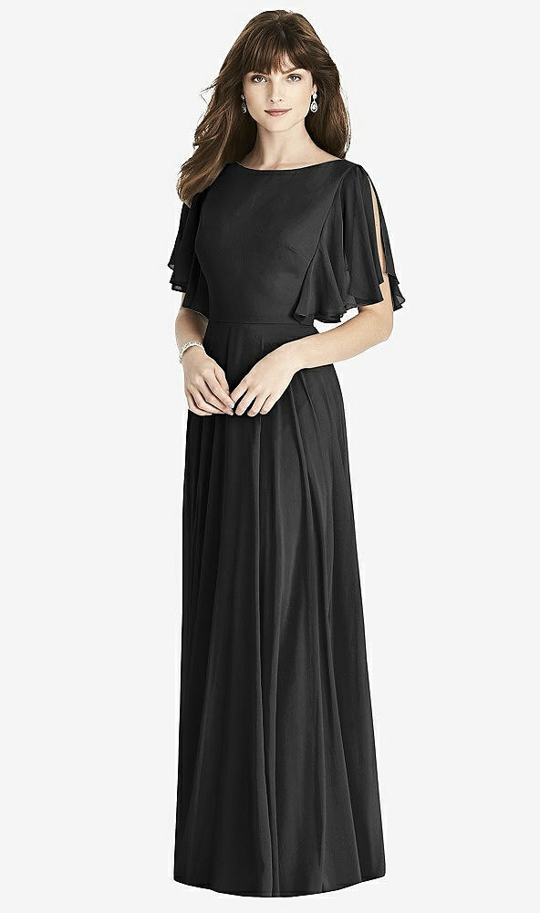 Front View - Black Split Sleeve Backless Maxi Dress - Lila