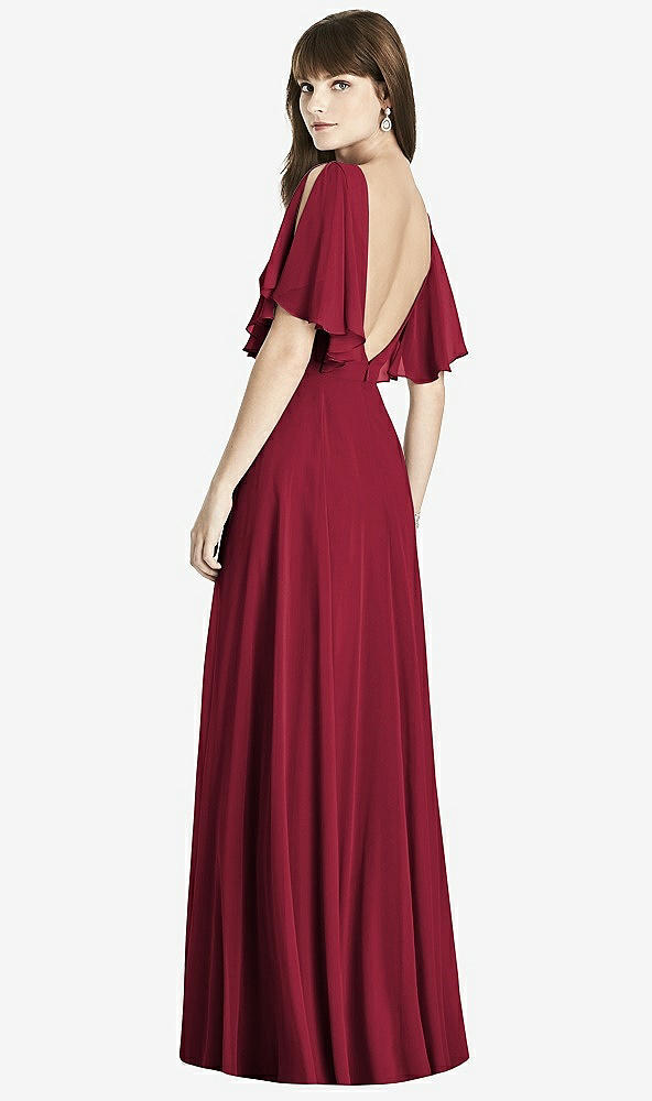 Back View - Burgundy Split Sleeve Backless Maxi Dress - Lila