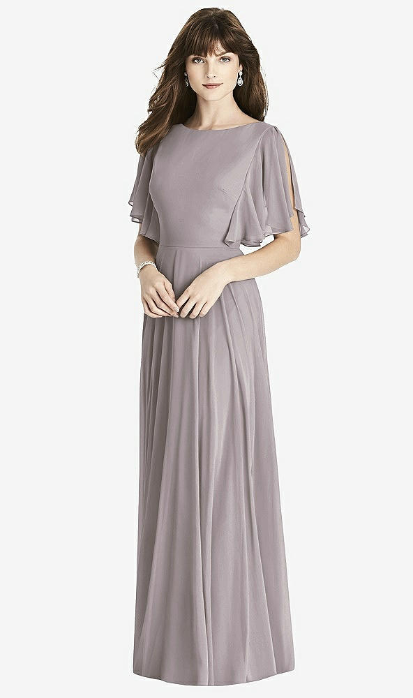 Front View - Cashmere Gray Split Sleeve Backless Maxi Dress - Lila