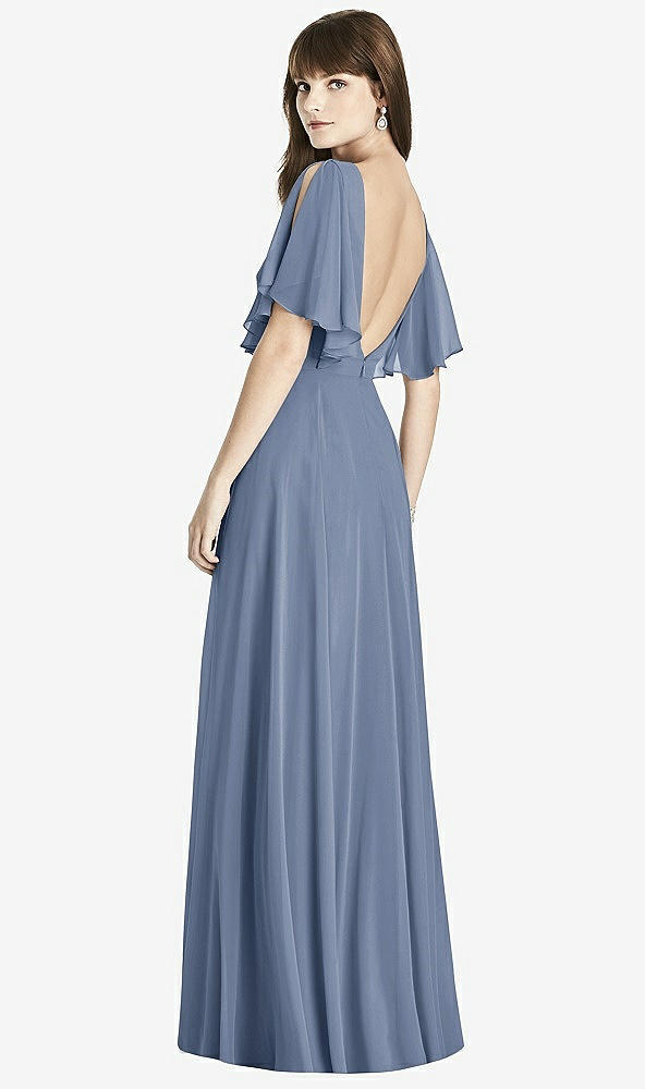 Back View - Larkspur Blue Split Sleeve Backless Maxi Dress - Lila