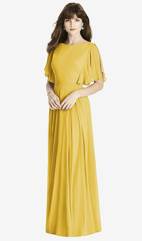 Front View - Marigold Split Sleeve Backless Maxi Dress - Lila