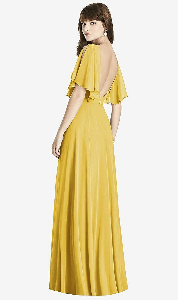 Back View - Marigold Split Sleeve Backless Maxi Dress - Lila