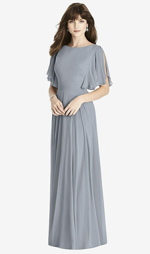 Front View - Platinum Split Sleeve Backless Maxi Dress - Lila