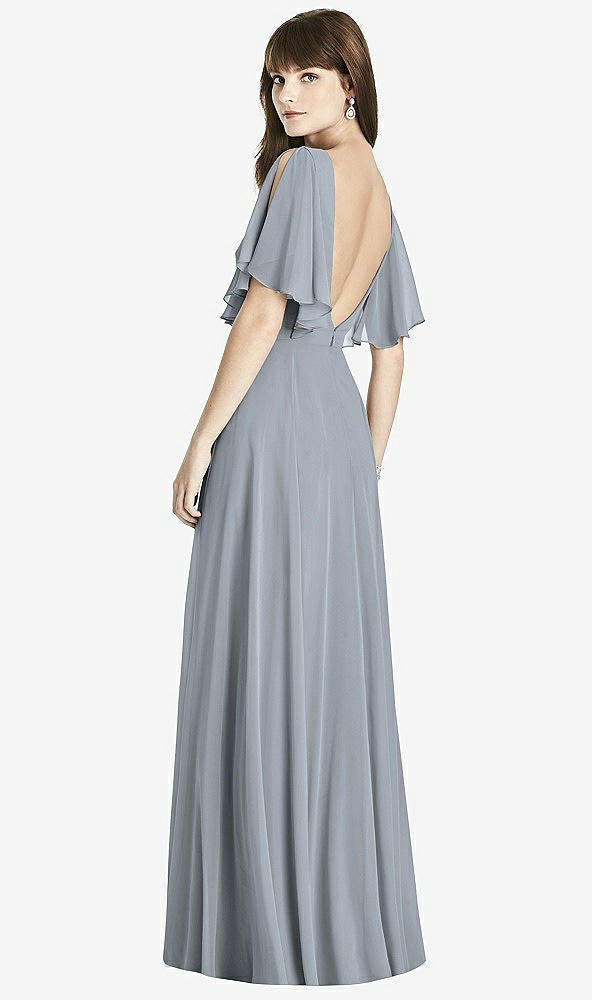 Back View - Platinum Split Sleeve Backless Maxi Dress - Lila
