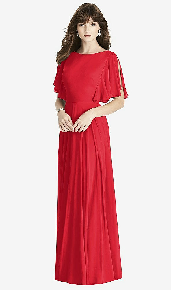 Front View - Parisian Red Split Sleeve Backless Maxi Dress - Lila