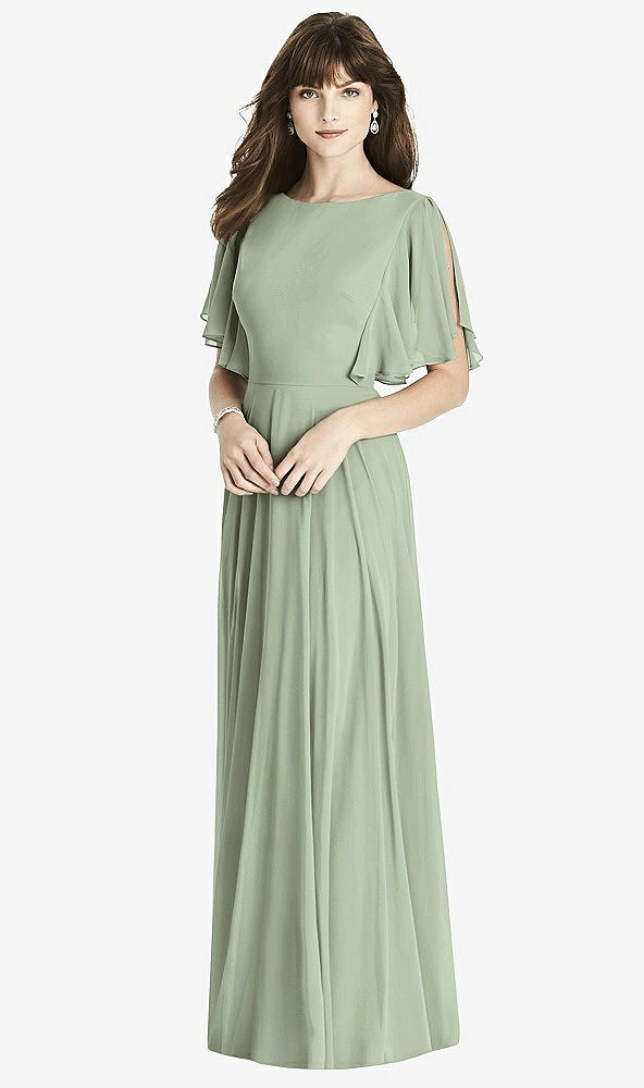 Front View - Sage Split Sleeve Backless Maxi Dress - Lila