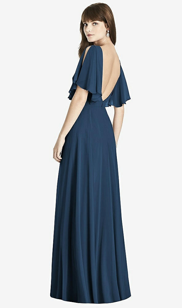 Back View - Sofia Blue Split Sleeve Backless Maxi Dress - Lila