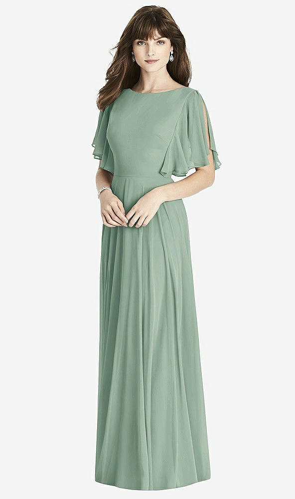 Front View - Seagrass Split Sleeve Backless Maxi Dress - Lila