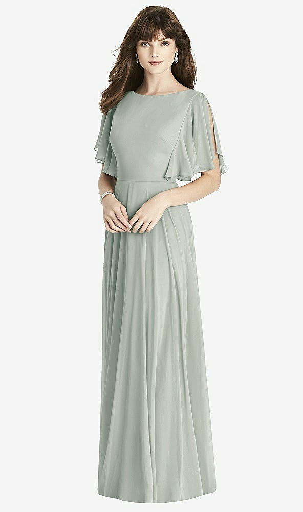 Front View - Willow Green Split Sleeve Backless Maxi Dress - Lila
