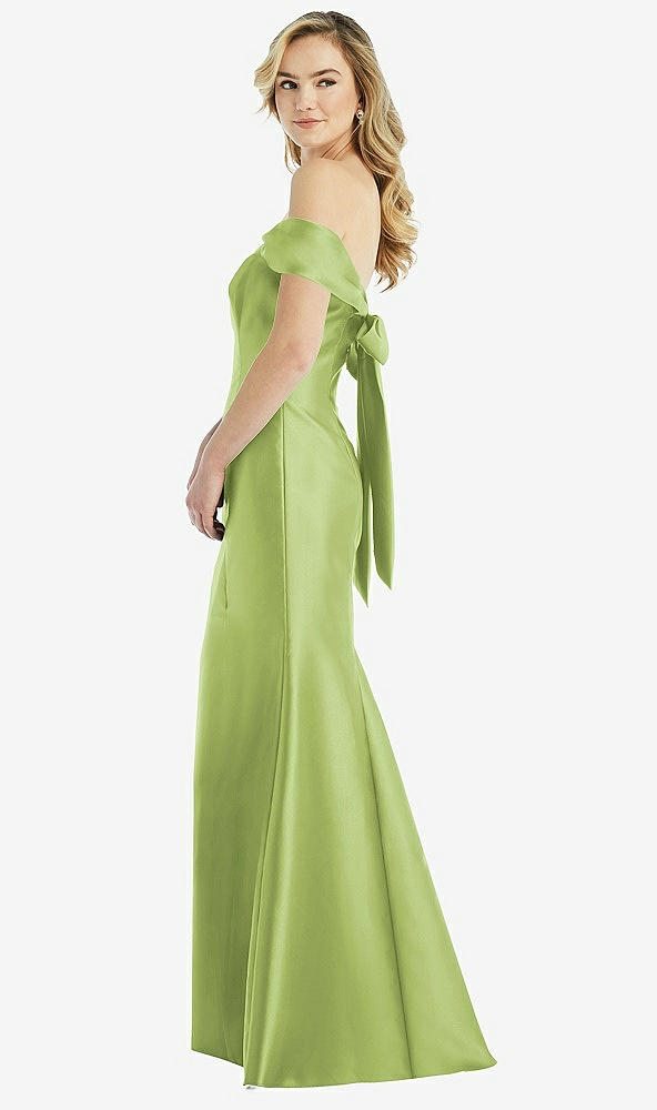 Front View - Mojito Off-the-Shoulder Bow-Back Satin Trumpet Gown