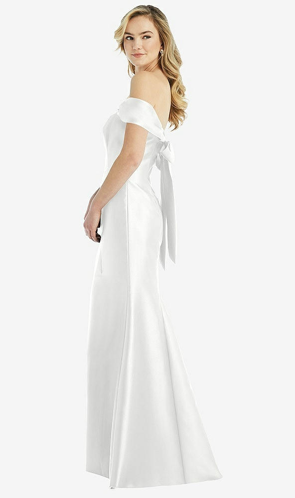 Front View - White Off-the-Shoulder Bow-Back Satin Trumpet Gown