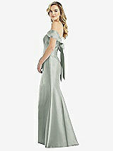 Front View Thumbnail - Willow Green Off-the-Shoulder Bow-Back Satin Trumpet Gown