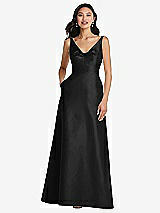 Front View Thumbnail - Black Pleated Bodice Open-Back Maxi Dress with Pockets