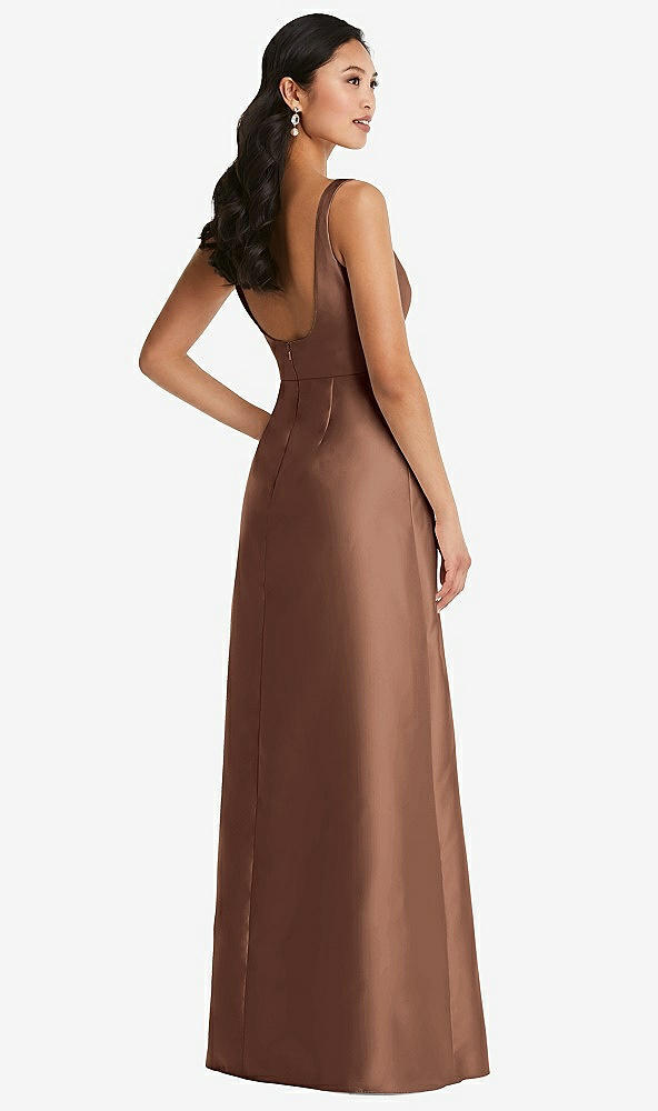Back View - Cognac Pleated Bodice Open-Back Maxi Dress with Pockets