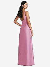 Rear View Thumbnail - Powder Pink Pleated Bodice Open-Back Maxi Dress with Pockets