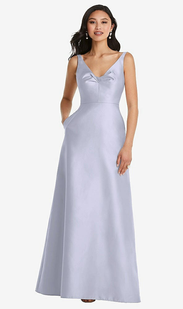 Front View - Silver Dove Pleated Bodice Open-Back Maxi Dress with Pockets
