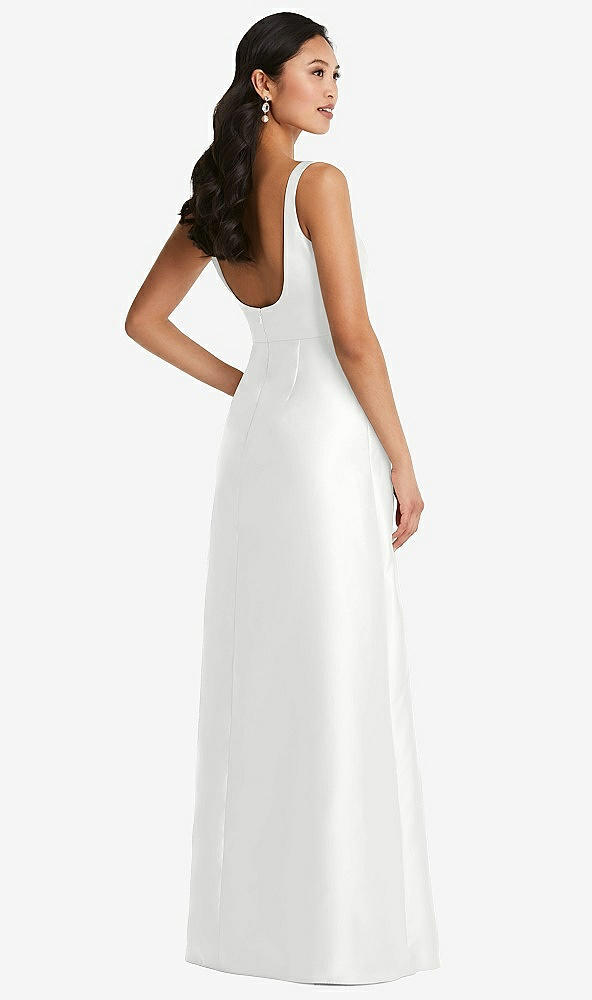 Back View - White Pleated Bodice Open-Back Maxi Dress with Pockets