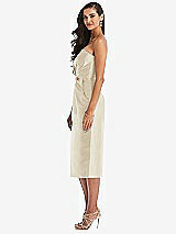 Side View Thumbnail - Champagne Strapless Bow-Waist Pleated Satin Pencil Dress with Pockets