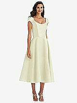 Front View Thumbnail - Butter Yellow Puff Cap Sleeve Full Skirt Satin Midi Dress